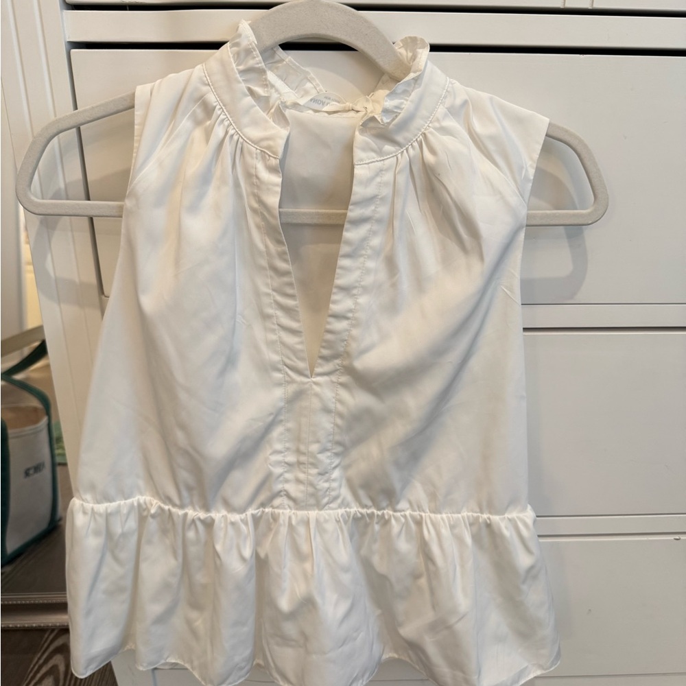 Amanda Uprichard White Ruffle Sleeveless Blouse